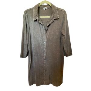 Cable & Gauge Distressed Brown Casual Button Down Cotton Dress Sz XL